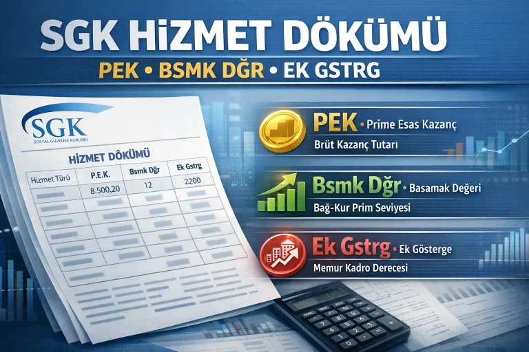 SGK Hizmet Dökümü PEK, Bsmk Dğr ve Ek Gstrg Nedir? Detaylı Anlatım